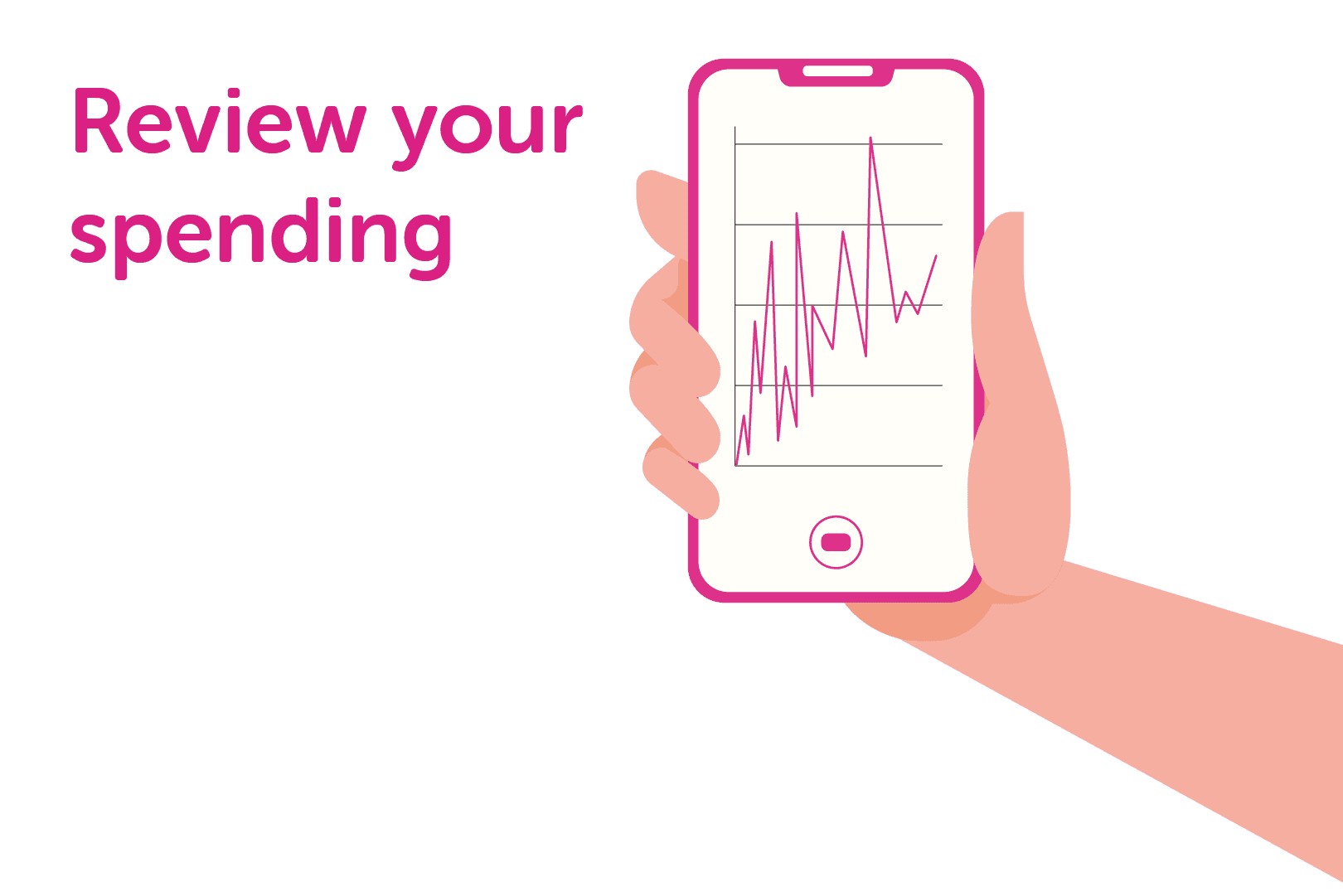 Illustration of a hand holding a mobile phone displaying a graph