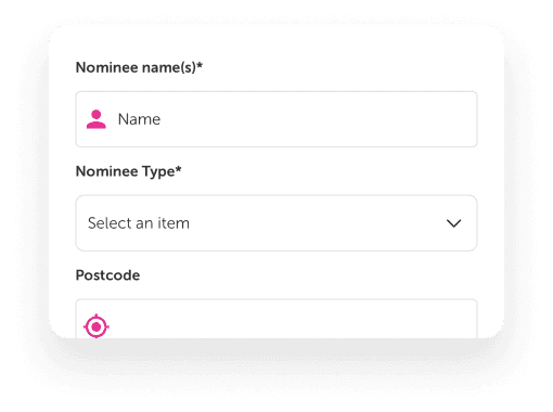 Screenshot of Cushon mobile app showing nominee type