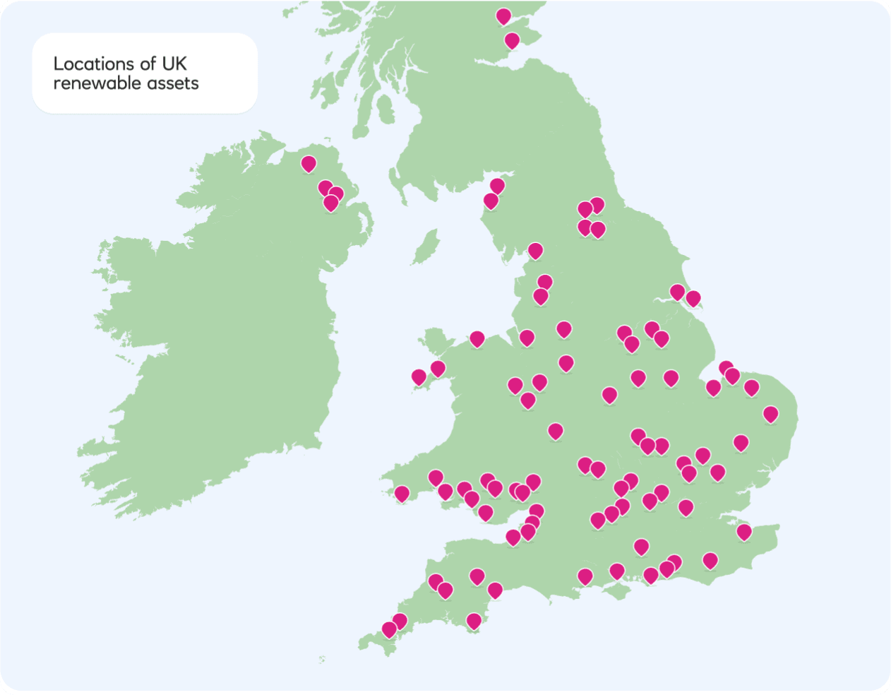 Map of UK showing renewable energy installations