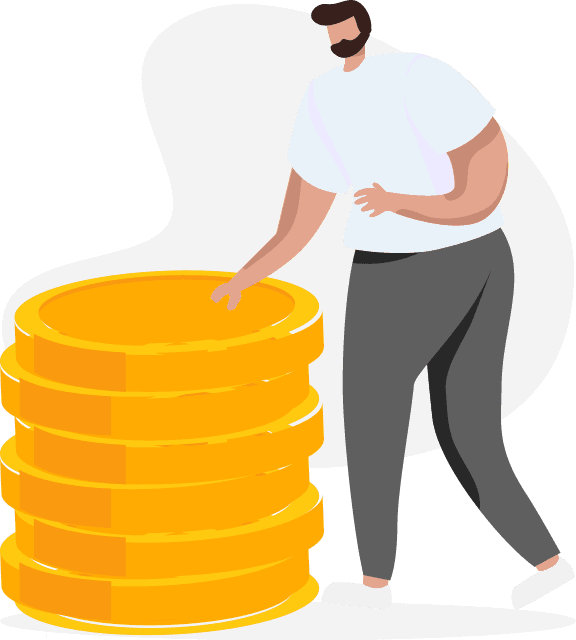 Illustration of a person stacking coins