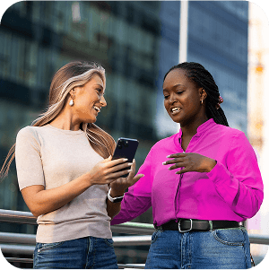 Two people talking
