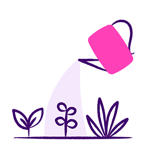 Illustration of watering can watering flowers